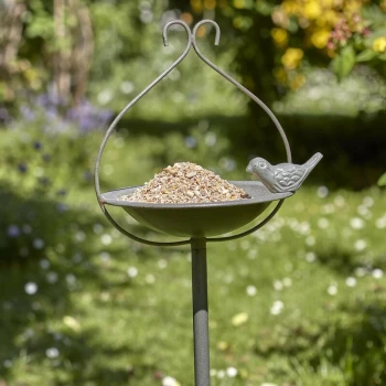 Image of Secret Garden Free Standing Metal Seed Wild Bird Feeder Dish Table - Peckish