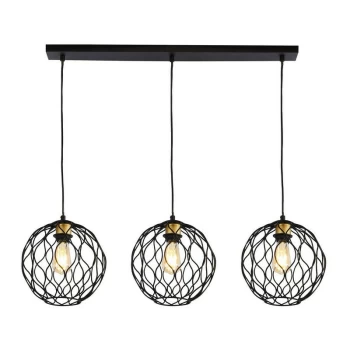 Image of Searchlight Lighting - Searchlight Finesse 3 Light Bar Pendant With Wavey Bar Detail - Black With Gold Lampholders