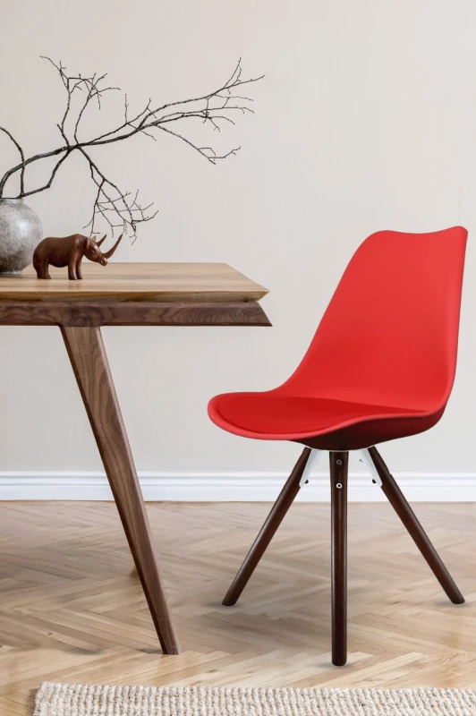 Image of Fusion Living Soho Plastic Dining Chair with Pyramid Dark Wood Legs Red