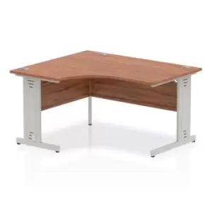 Image of Impulse 1400mm Left Hand Crescent Desk Walnut Top Silver Cable Managed Leg