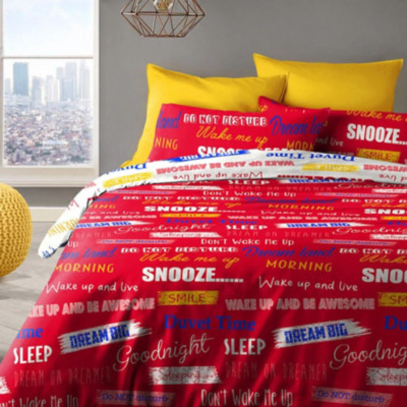 Image of Velosso Vibrant Printed Cotton Blend Duvet Cover & Pillowcase Set, Trendy Bed Set With Button Enclosure, Breathable & Durable Weave - Red