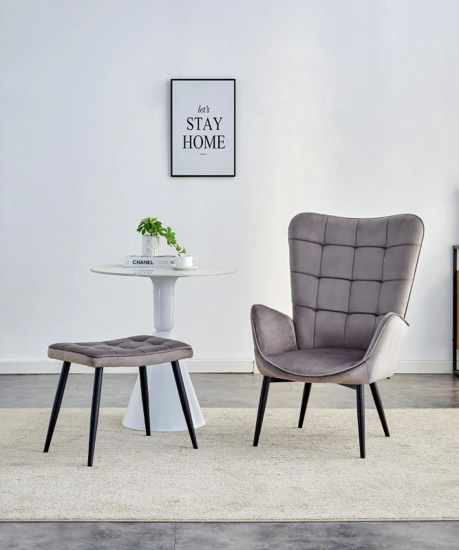 Image of KOSY KOALA Recliner sofa lounge chair with footstool grey velvet sofa living room furniture Grey