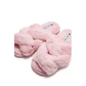 Image of I Saw It First Pink Woven Front Soft Fluffy Slipper - Pink