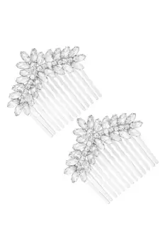 Image of Silver Crystal Navette Floral Hair Combs - Pack of 2
