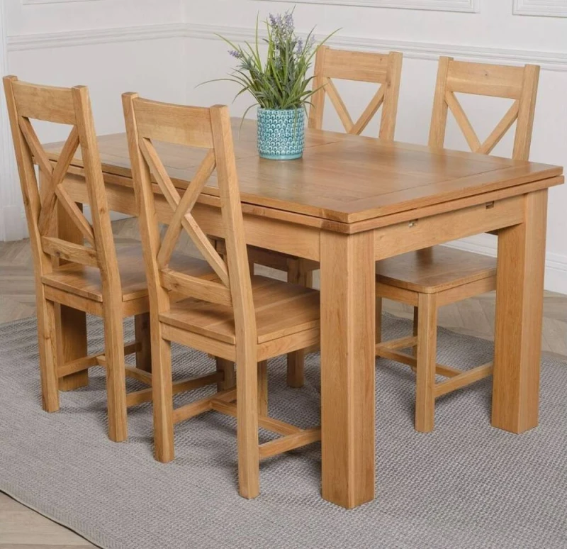 Image of Thats Furniture Richmond 140-220cm Oak Extending Dining Table & 4 Berkeley Chairs in Brown Brown Unisex
