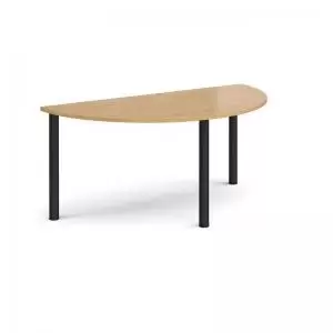 Image of Semi circular Black radial leg meeting table 1600mm x 800mm - oak