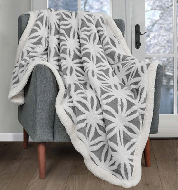 Image of Velosso Thermal Soft Jacquard Sherpa Backed Throw Blanket For Sofa, Bed, Couch - 150Cm X 200Cm - Grey