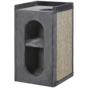 Image of PawHut 81cm Cat Scratching Barrel with 2 Cat Condos, Cat Play Tower with Scratching Pad, Cat Scratching Tree for Indoor Cats, Grey