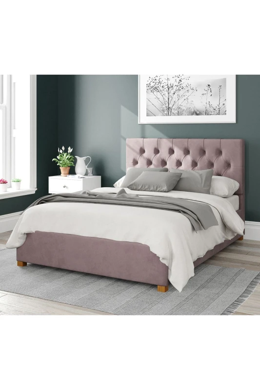 Image of Aspire Aspire Olivier Upholstered Ottoman Storage Bed, Plush Velvet Fabric in Rose Size: Single Rose Single Unisex 5057632167644