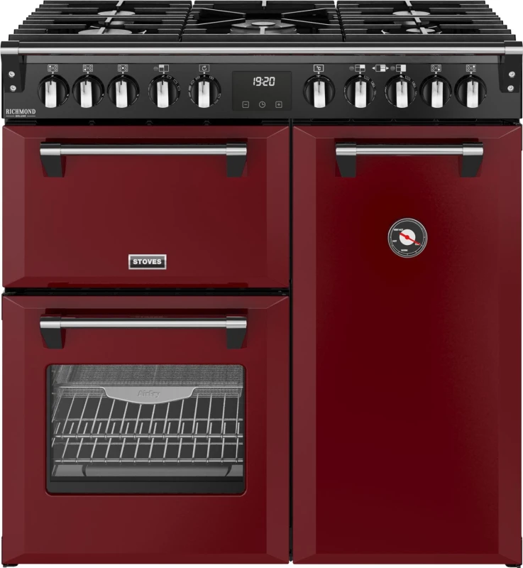 Image of Stoves Richmond Deluxe 90DF 90cm wide Dual Fuel Range Cooker with Gas Hob - Garnet Red - A Rated