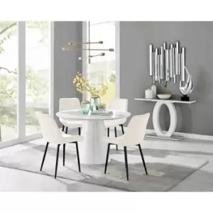 Image of Furniture Box Palma White High Gloss Round Dining Table and 4 Cream Pesaro Black Leg Chairs