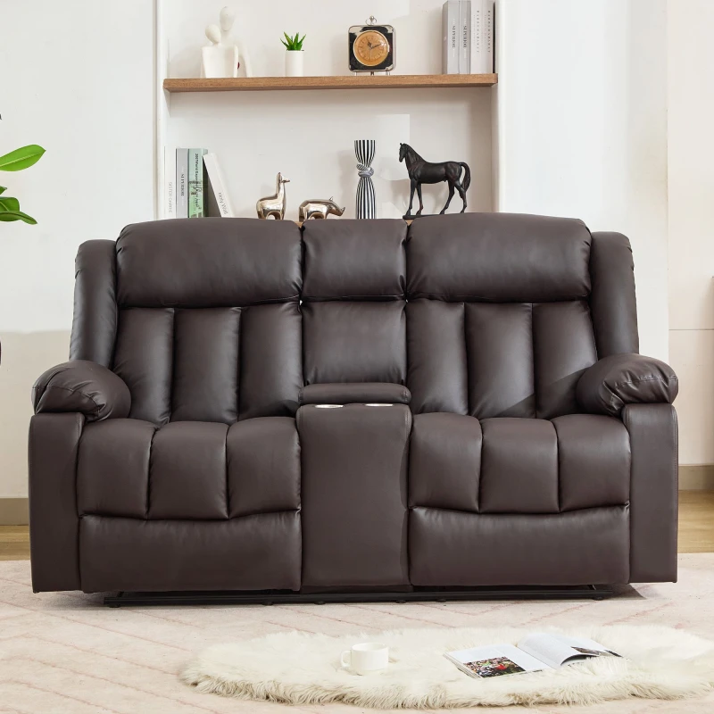 Image of Artemis Home Sheridan 2 Seat Manual Recliner Sofa with Central Console in Brown Size: 2 Seater Brown Unisex 2 Seater