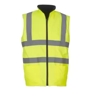 Image of Yoko Mens Workwear Hi-Vis Reversible Fleece Vest / Jacket (Pack of 2) (M) (Hi-Vis Yellow)