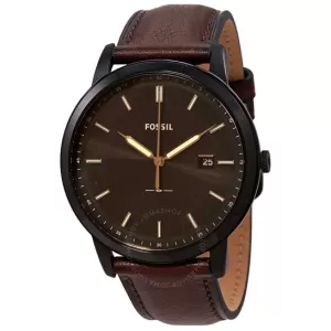 Image of Fossil Men The Minimalist Solar-Powered Brown Eco Leather Watch