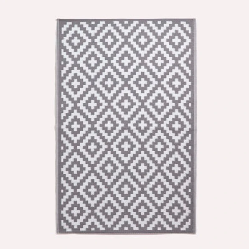 Image of Homescapes Outdoor Rug Waterproof Reversible Garden Rug, 180 X 270 Cm, Grey & White, 100% Recycled, Zoe Geometric
