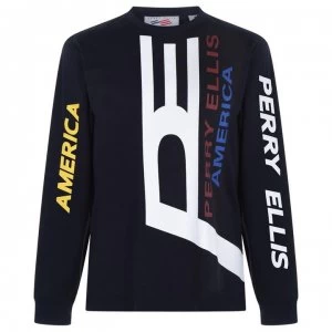 Image of Perry Ellis Logo T Shirt - Navy