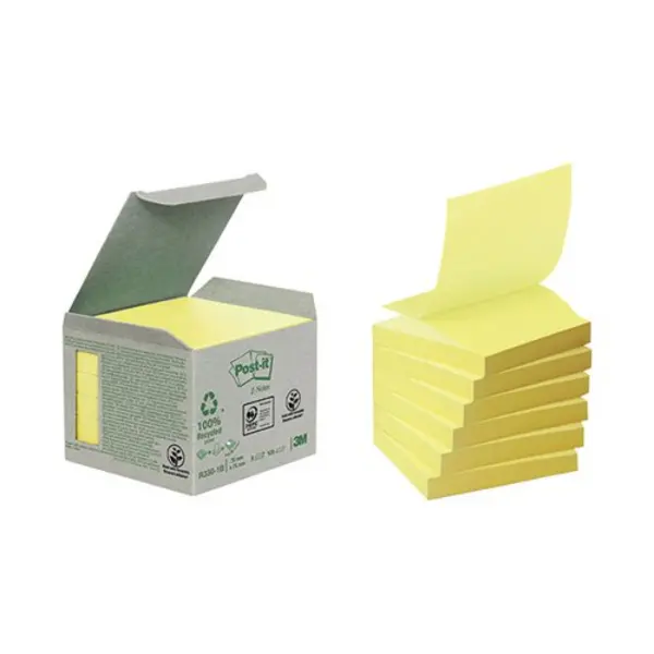 Image of Post-It Post-it Recycled Z-Notes 76 x 76mm Canary Yellow (Pack of 6) R330-1B R330-1B
