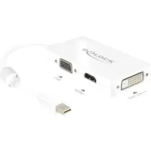 Image of Delock 62630 DisplayPort / VGA / HDMI / DVI Adapter [1x Mini DisplayPort plug - 1x VGA socket, HDMI socket, DVI socket 25-pin] White incl. ferrite cor