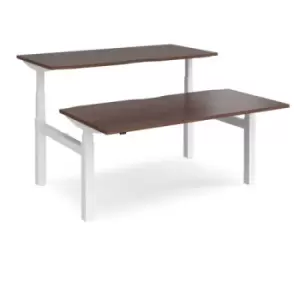 Image of Height Adjustable Desk Back To Back Rectangular Desks 1600mm Walnut Tops With White Frames Elev8 Touch