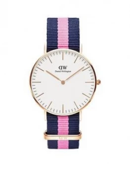 Image of Daniel Wellington Winchester White And Rose Gold Detail 36Mm Dial Blue And Pink Stripe Nato Strap Watch