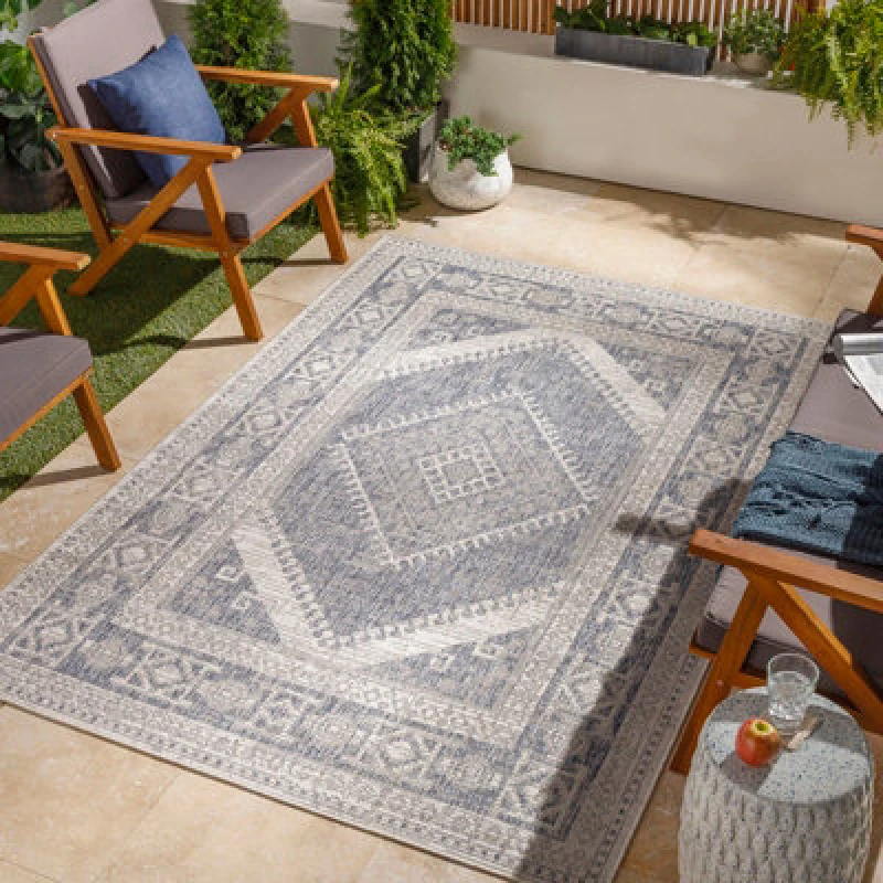Image of Livabliss In- & Outdoor Global Navy Anwara Area Rug 160 X 213cm - Easy To Clean, Perfect For Patio, Balcony, Kitchen Or Dining Room