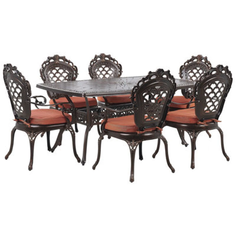 Image of Beliani Garden Dining Set 6 Seater Lizzano With Cushions Metal Dark Brown