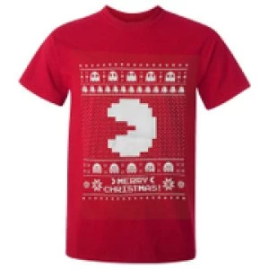 Image of Namco Mens Merry Pac-Man Christmas T-Shirt - Red - M