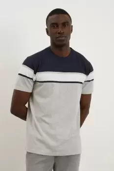 Image of Mens Grey Marl Short Sleeve Bold Stripe T-Shirt