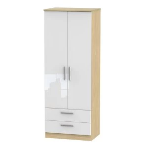 Image of Robert Dyas Kirkhill Ready Assembled Tall 2-Door Wardrobe with Drawers -White Pine