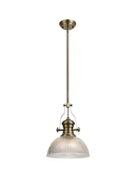 Image of Telescopic Dome Ceiling Pendant E27 With 30cm Dome Glass Shade, Antique Brass, Clear