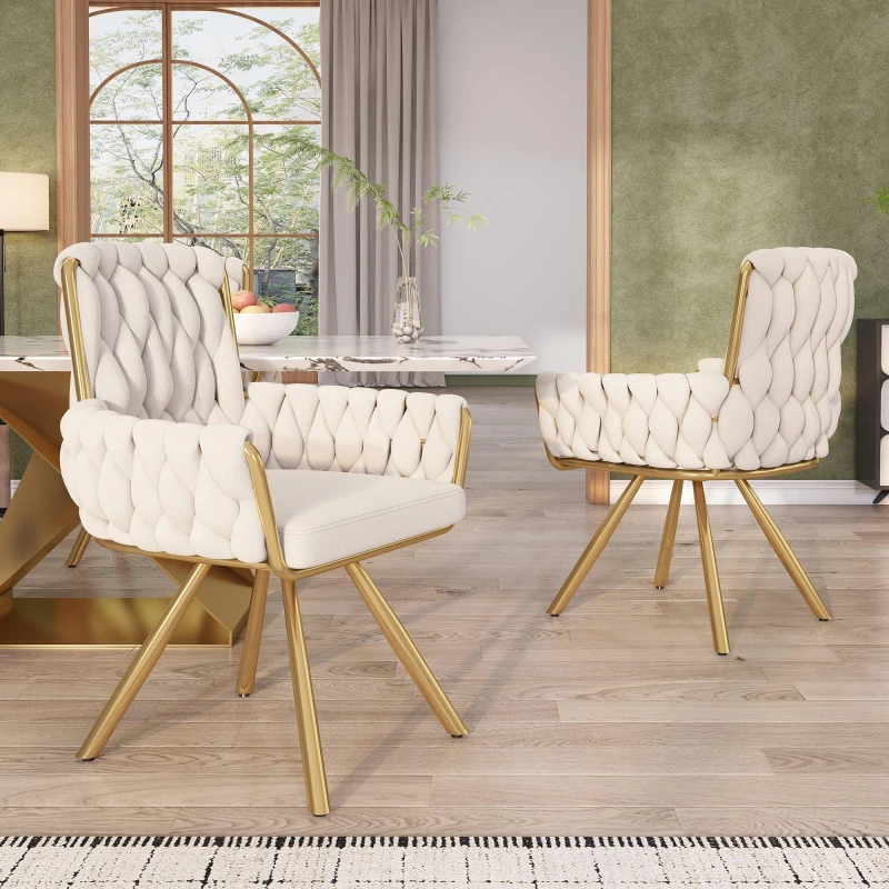 Image of Urban Meuble Set Of 2 Velvet Dining Chair With Arm Beige unisex Set of 2