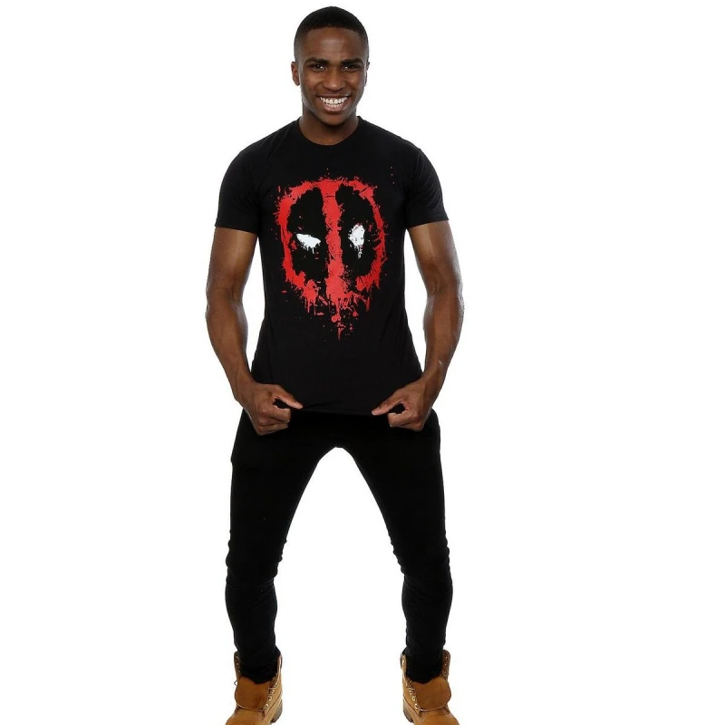 Image of Deadpool Deadpool Men Splat Face Cotton T-Shirt in Black Size: Small Black S Male 5063377437966