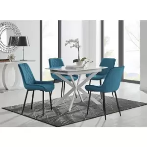Image of LIRA 100 Extending Dining Table and 4 Blue Pesaro Black Leg Chairs - Blue