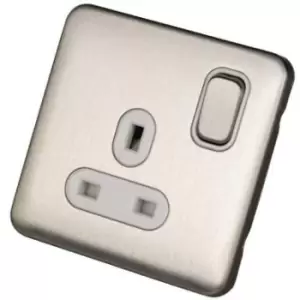 Image of Schneider Electric Lisse Screwless Deco - Switched Single Power Socket, 13A, Single Pole, GGBL3010WSS, Stainless Steel with White Insert