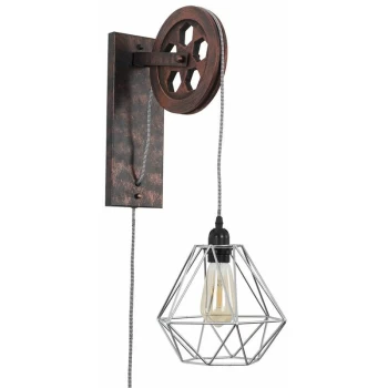 Image of Industrial Metal Rise & Fall Wheel Wall Light - Chrome - No Bulb