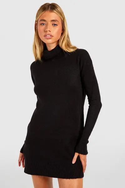 Image of boohoo Roll Neck Oversized Jumper Dress Black