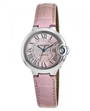 Image of Cartier Ballon Bleu 33mm Pink Leather Automatic Womens Watch WSBB0002 WSBB0002
