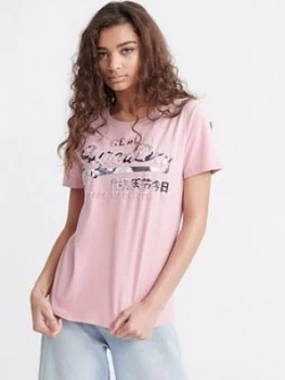 Image of Superdry Vintage Logo Photo Rose T-Shirt - Pink, Size 6, Women