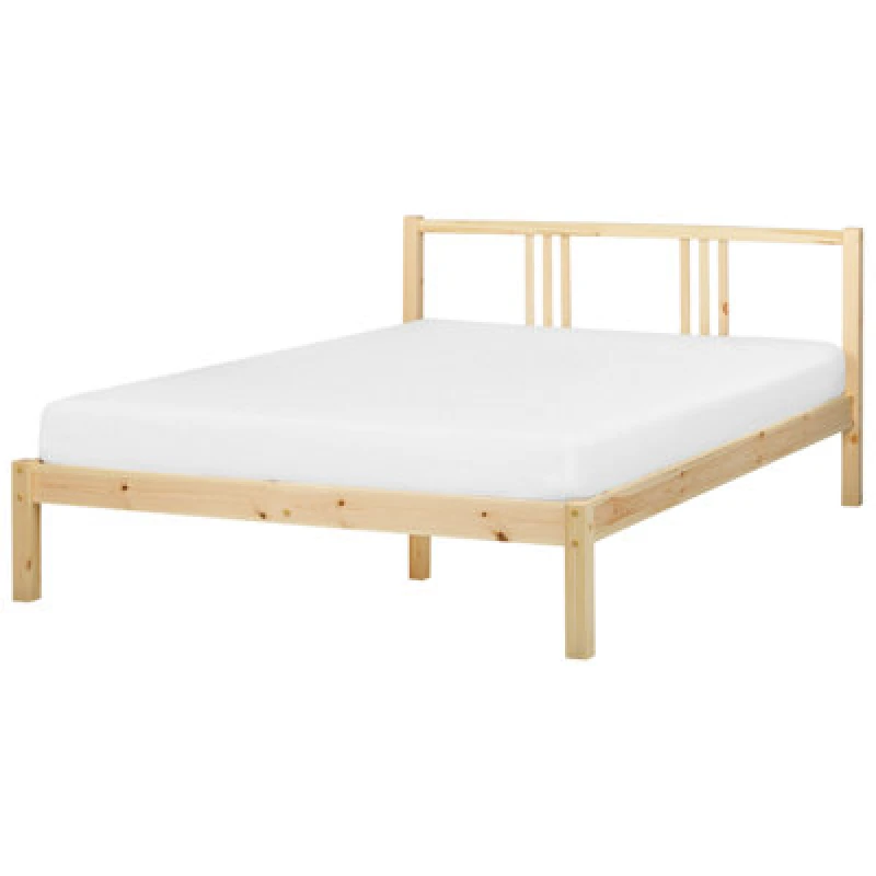 Image of Beliani Bed Pine Wood Vannes 140 X 200 Cm (Eu Double) Light Brown