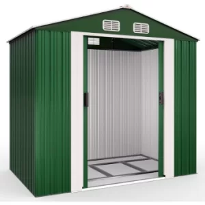 Image of Deuba Garden Metal Tool Shed Galvanised Green Roofed Outdoor Storage Container 7x4ft