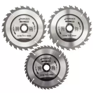 Image of Abacus TCT1653 TCT Circular Saw Blade Triple Pack for Wood 165 x 20mm x 24 & 40T
