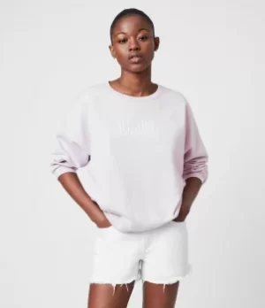 Image of AllSaints Womens Cotton Relaxed Fit Stamp Storn Sweatshirt, Purple, Size: M