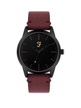 Image of Farah Black Dial Dark Red Suedette Strap Mens Watch