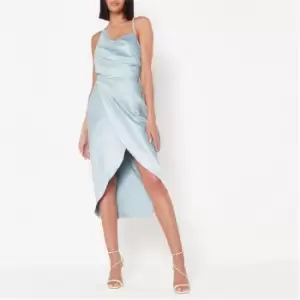 Image of Missguided Asymmetric Cowl Neck Satin Midaxi Dress - Blue