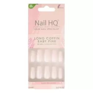 Image of Nail HQ Long Coffin Baby Pink Nails 24 pcs + 2 ml