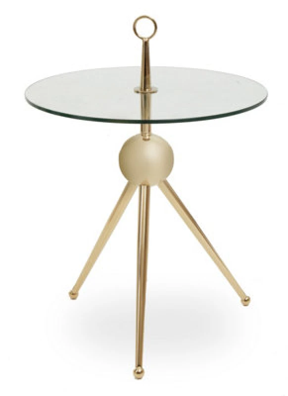 Image of Premier Housewares Clear Glass Gold Frame Side Table, Stylish Design End Table with Tripod Metal Legs, Rose Gold Corner Table Gold
