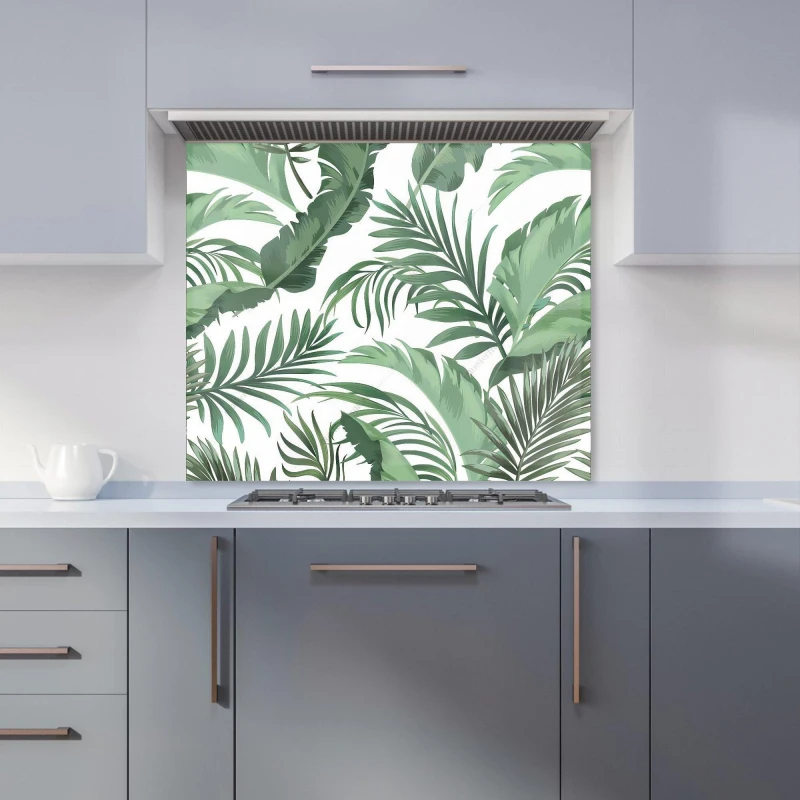 Image of Warren Reed - Designer Trendy Tropical Leaves Kitchen Splashback in Green Size: 700mm x 750mm Green Unisex 700mm x 750mm