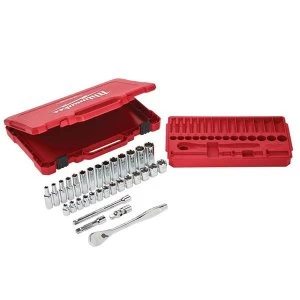 Image of Milwaukee Hand Tools 3/8in Drive Ratcheting Socket Set Metric, 32 Piece