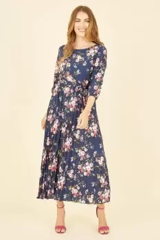 Image of Navy Long Sleeve Floral Maxi Dress