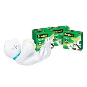 Image of Scotch Magic C39 Cat Tape Dispenser White with 4 Tape Rolls 19mm x 33m